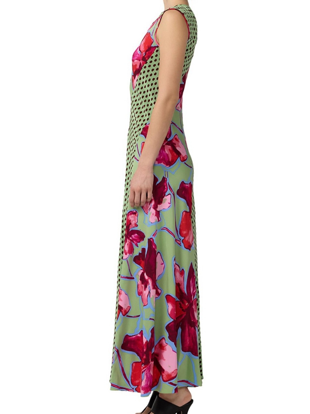 Diane Von Furstenberg Sleeveless Maxi Dress in Sage Green with Pink Floral - Picture 4 of 15